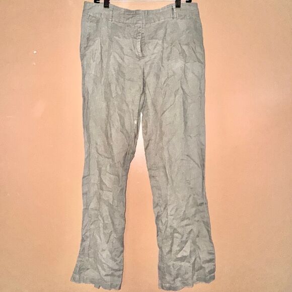 H&M 100% Linen Taupe Green Women's Pants - Size 12 - Excellent Condition - Picture 1 of 9
